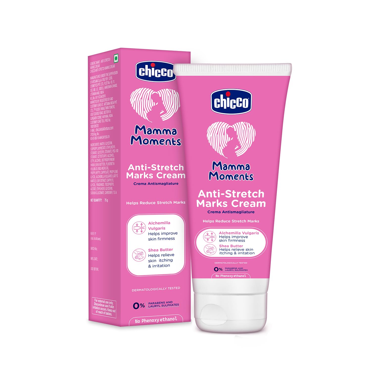 Chicco Mamma Moments Anti-Stretch Marks Cream 75g | Helps Reduce Stretch Marks | Improve Skin Firmness | No Phenoxyethanol | Dermatologically Tested