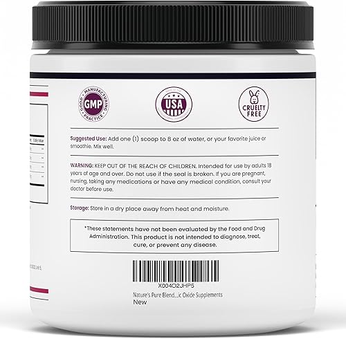 Miniatura 7 de Nature's Pure Blend Suplementos de óxido nítrico líquido para hombres – L-Arginina en polvo – refuerzo de óxido nítrico y suplemento de circulación