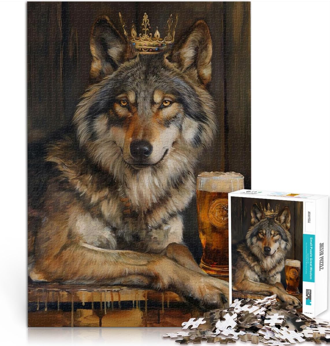 Wolf King Crown Pint Beer1000 Pieces Jigsaw Puzzles for Adults Game Toys Wishlist with Santa Claus 75x50cm