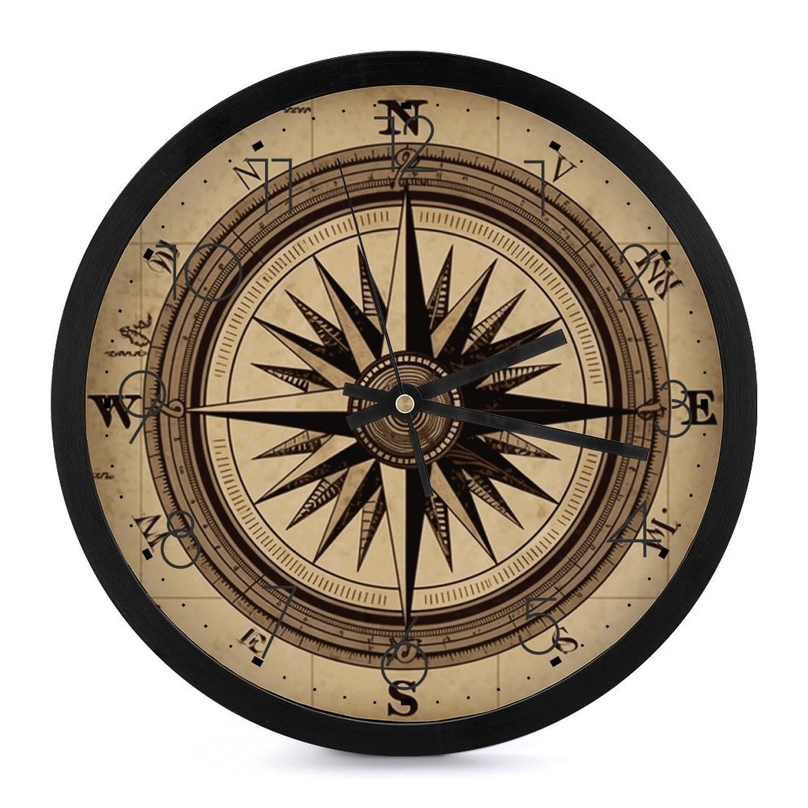 Grande horloge murale imprimée boussole avec cadran artistique haut de gamme