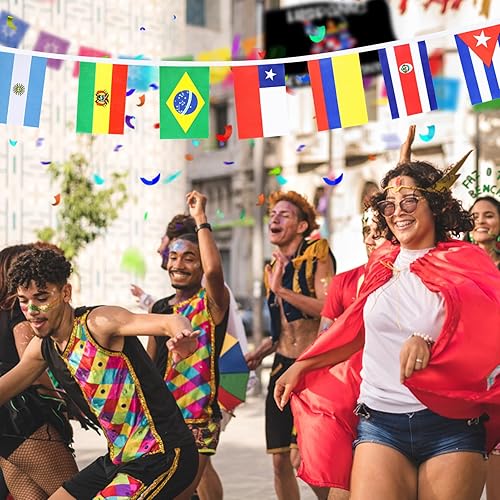 Miniatura 10 de Juego de 2 banderas de cadena de América Latina de 21 países, decoraciones del mes de la herencia hispana, banderas de bandera latina surtidas de 25