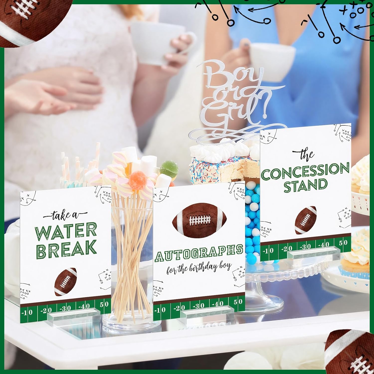 Novabright 6 Pcs Football Birthday Signs Football First Year Down Birthday Party Decorations Acrylic 5 x 7" Foot Ball Table Centerpieces Take One Signs Concession Stand Sign for Sports Fans Game Day