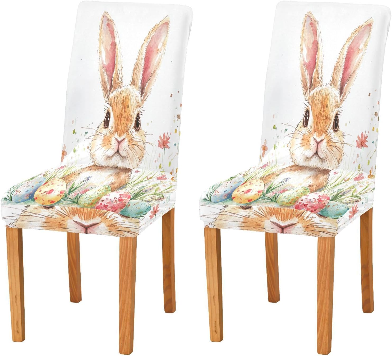 ALAZA Chair Covers for Dining Room, Happy Easter Easter Rabbit Eggs Spring Flowers Stretch Chair Cover Sets Chair Protector Removable Washable for Ktichen Restaurant Hotel