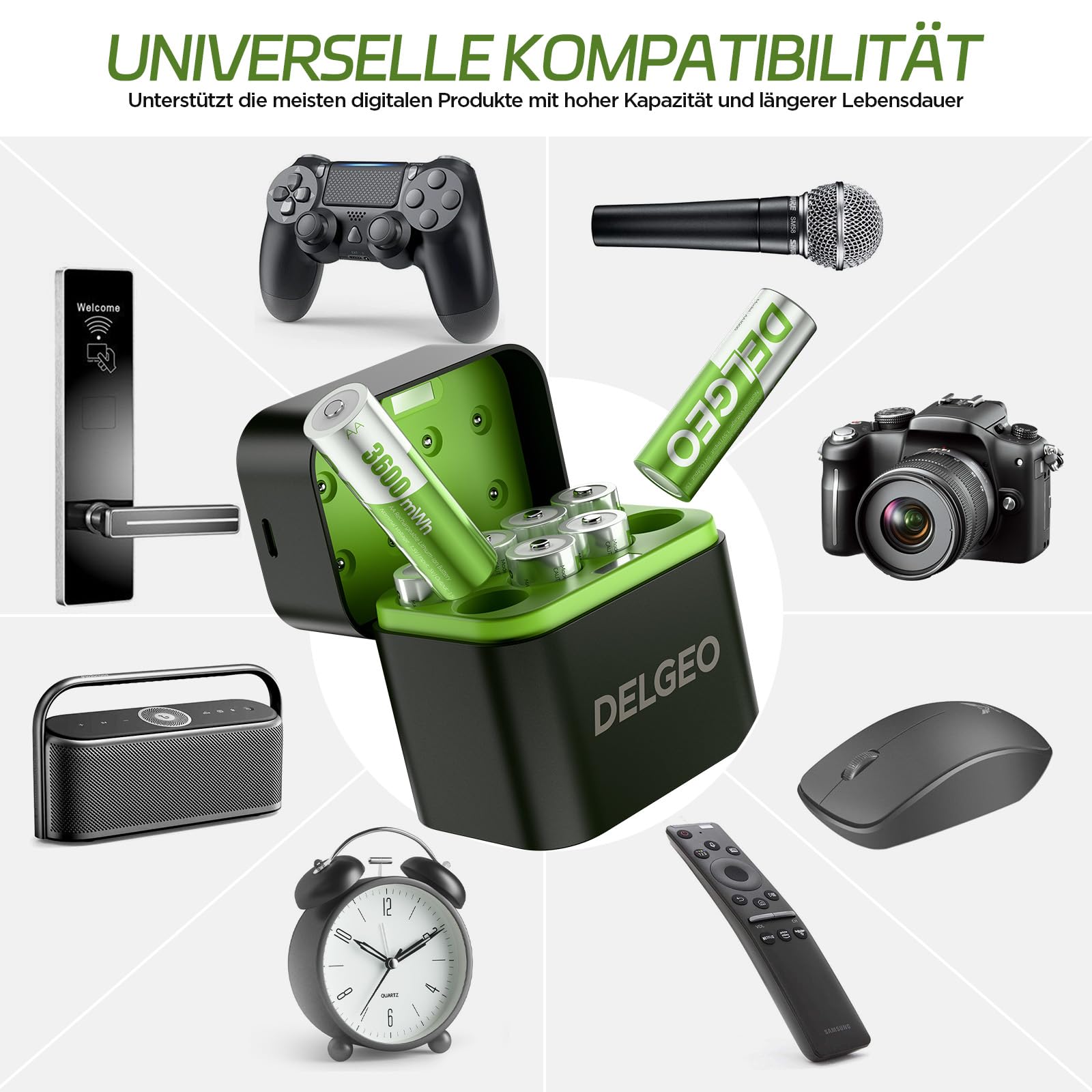 Batterie Ricaricabili AA al Litio 8 Pezzi 3600mWh 1,5V Lunga Durata
