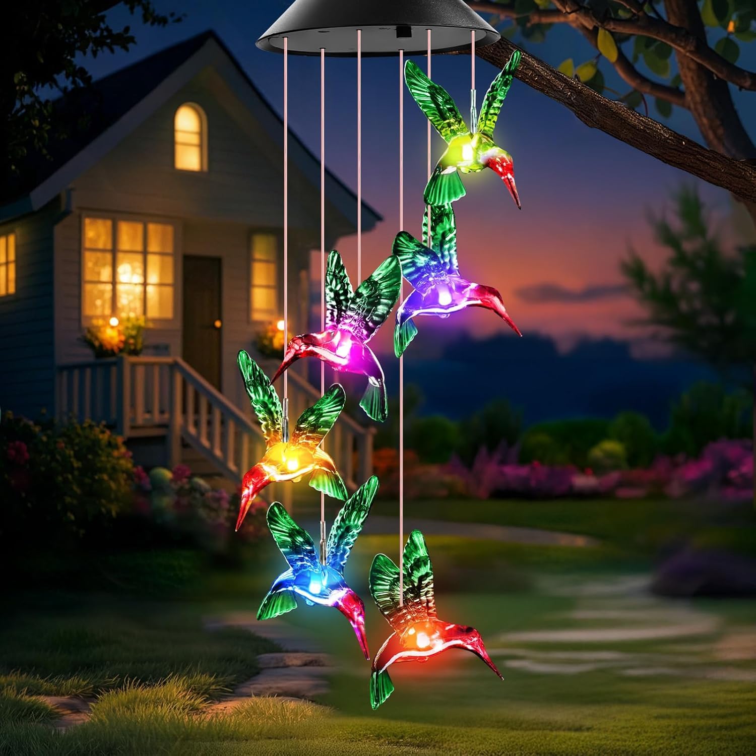 Solar Hummingbird Wind Chime Lights – Color Changing LED Hanging Solar Wind Chimes for Outdoor Garden, Patio, Balcony, Yard & Home Decorative Lighting-picture-24