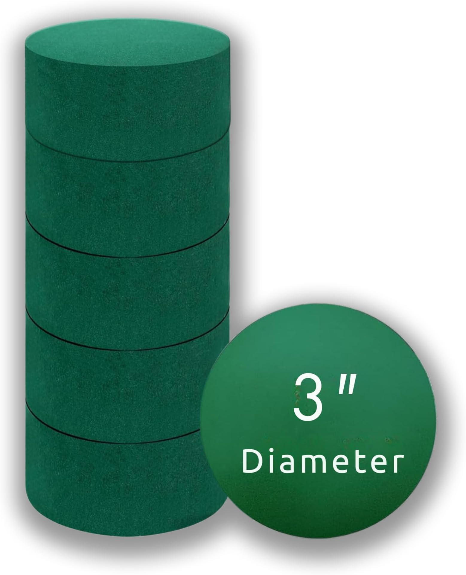 Pack of 6 FLOFARE Round Floral Foam Blocks for Fresh and Artificial Flowers, Each (3" X 1.5"), Dry & Wet Green Flower Foam for Flower Arrangements & Florist Supplies