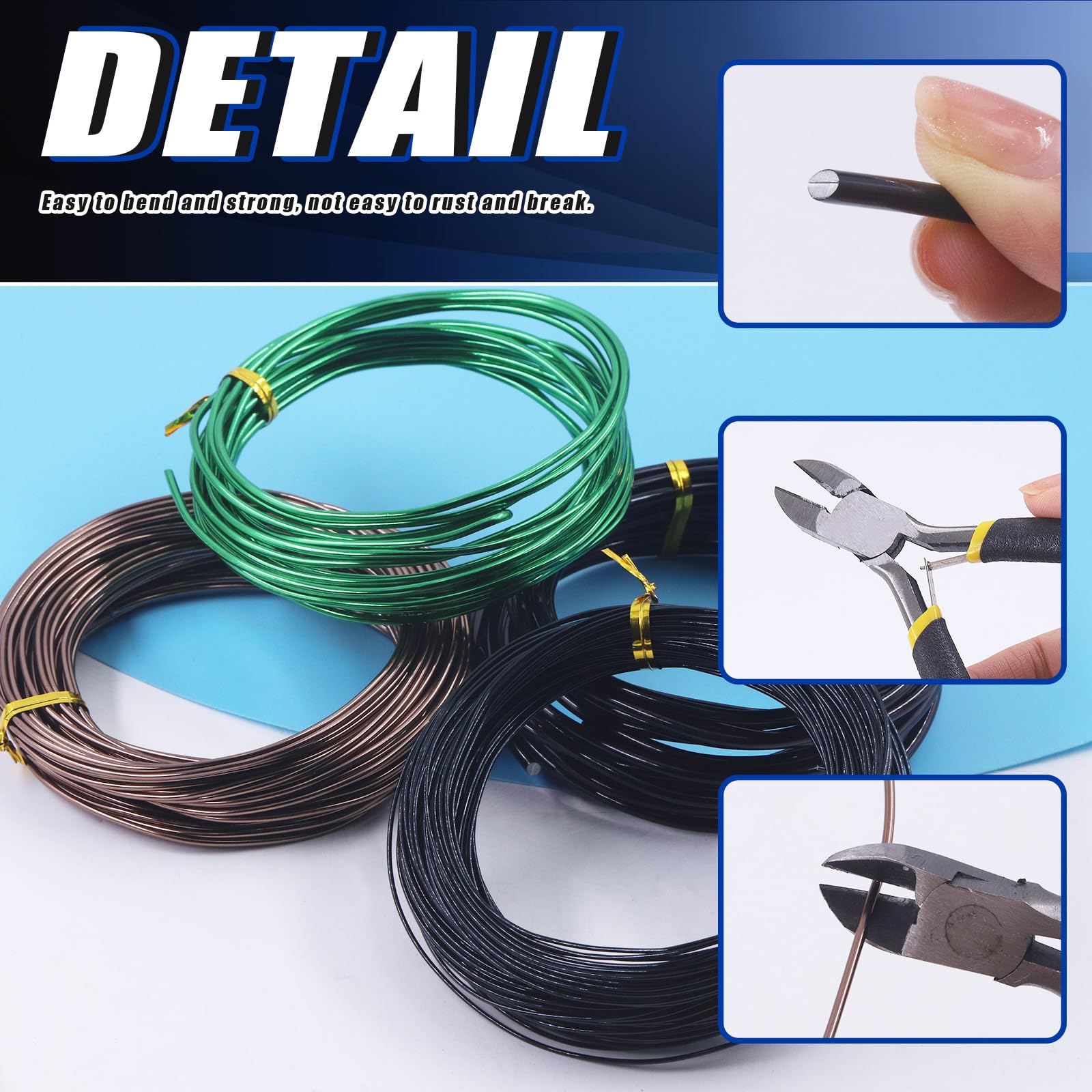 Glarks Kit de 4 rollos de cables para bonsái, 2 mm, 3 mm, 1 mm, 1,5 mm, alambre de aluminio para entrenamiento de bonsái, ramas de árbol con cortador de alambre, juego de aluminio anodizado de 164