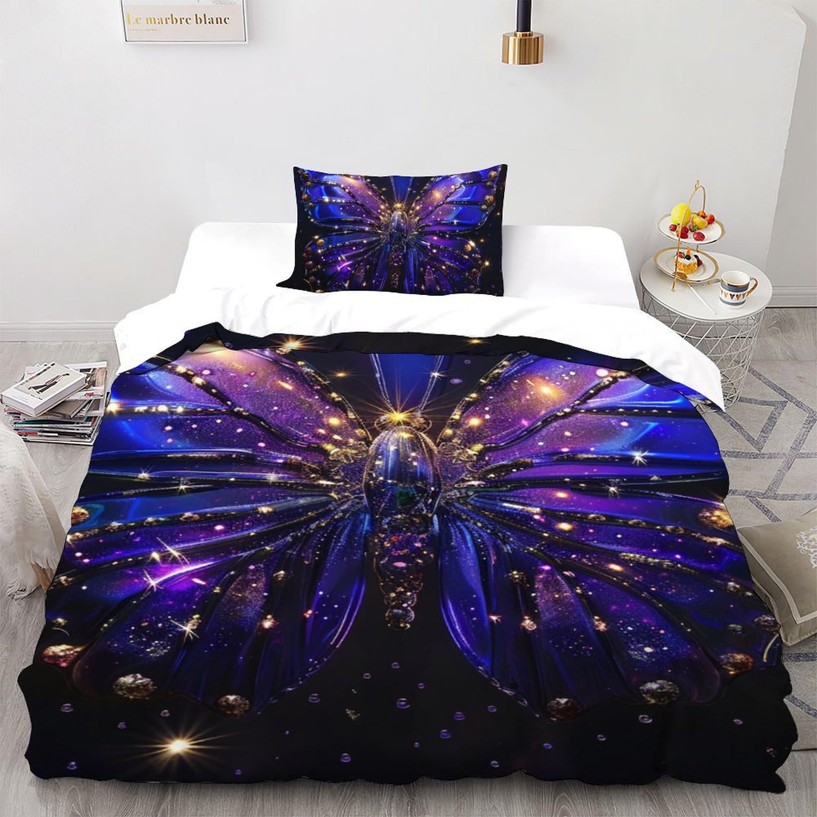 Housse de couette papillon violet couvre-lit microfibre sans repassage