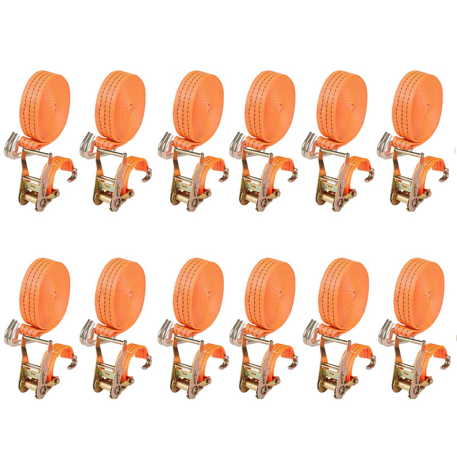 12 Stück Spanngurte mit Ratsche und Haken - 6m 3000kg 40mm - Ratschen Set - Ratschengurt 2 Teilig - Zurrgurt Orange - 3000 daN 3t - TÜV/GS Geprüft