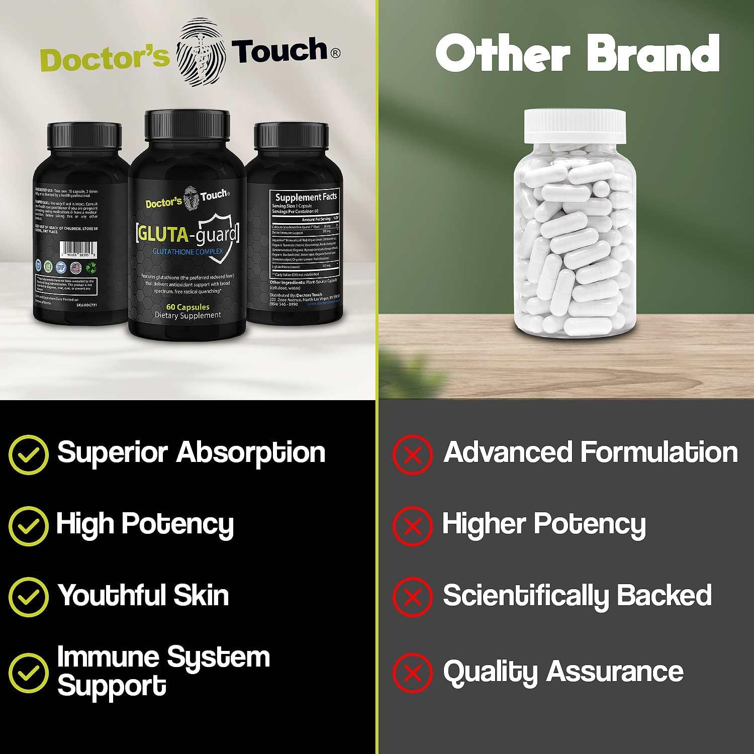 Doctor's Touch Liposomal Glutathione Supplement - Easy-to-Swallow Glutathione Capsules for Energy, Brain Support and Skin Health - Pure Maximum Absorption Glutathione Liposomal Supplement