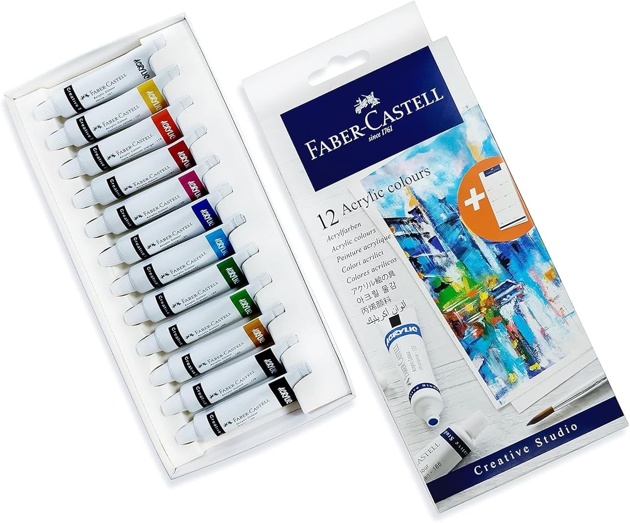 Faber-Castell Acrylic Colors Set Of 12 X 9Ml Tubes In A Cardboard Pack, Assorted, 379012
