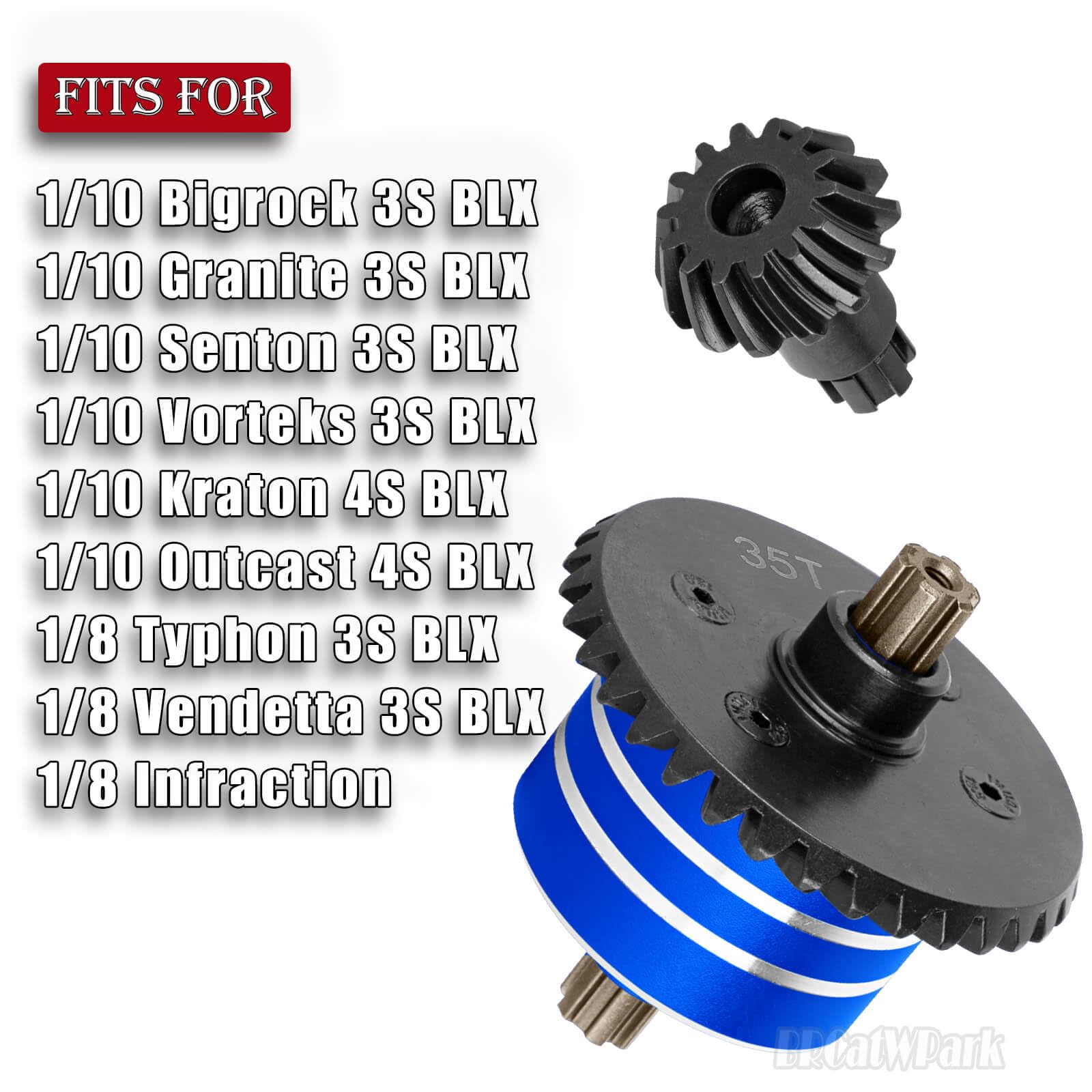 BRCatWPark Speed Up 35T Front Rear Differential & 14T Main Gear Upgrades Part for 1/10 Bigrock Granite Senton Vorteks 3S BLX Kraton Outcast 4S BLX,1/8 Typhon Vendetta 3S BLX Infraction,Navy Blue