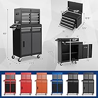 Vista 3 de Goplus Rolling Tool Chest, 5-Drawer Tool Box Organizer w/Lockable Wheels & Sliding Drawers & Detachable Top & Adjustable Shelf, Tool Storage Cabinet
