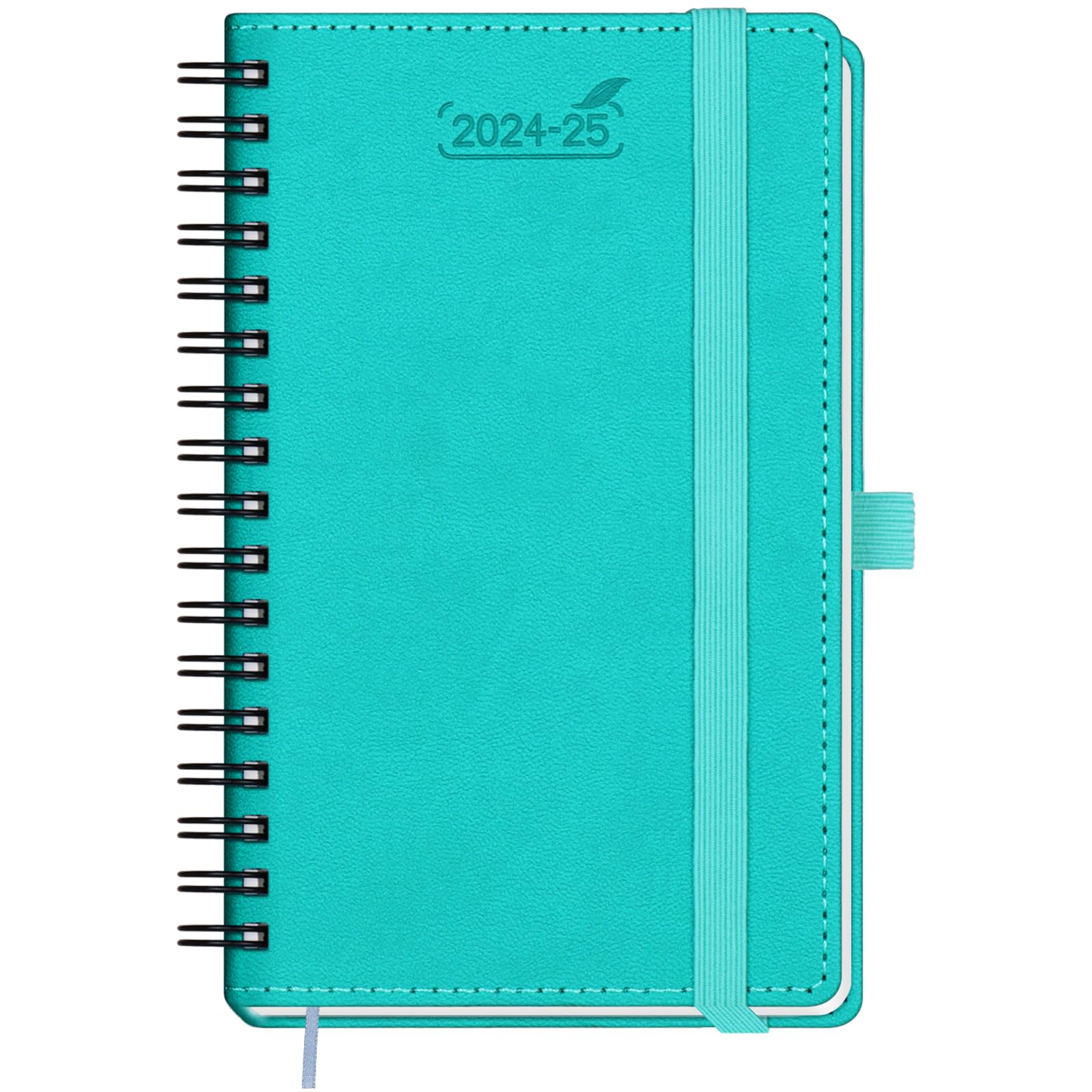BEZEND Agenda Pequeña 2024 2025 Semana Vista 15.5 x 9 cm Espiral [Turquesa] 18 Meses Agenda Escolar | Semanal de Julio 24 a Diciembre 25 | A6 Planificador Mensual con Tapa Blanda en Cuero PU
