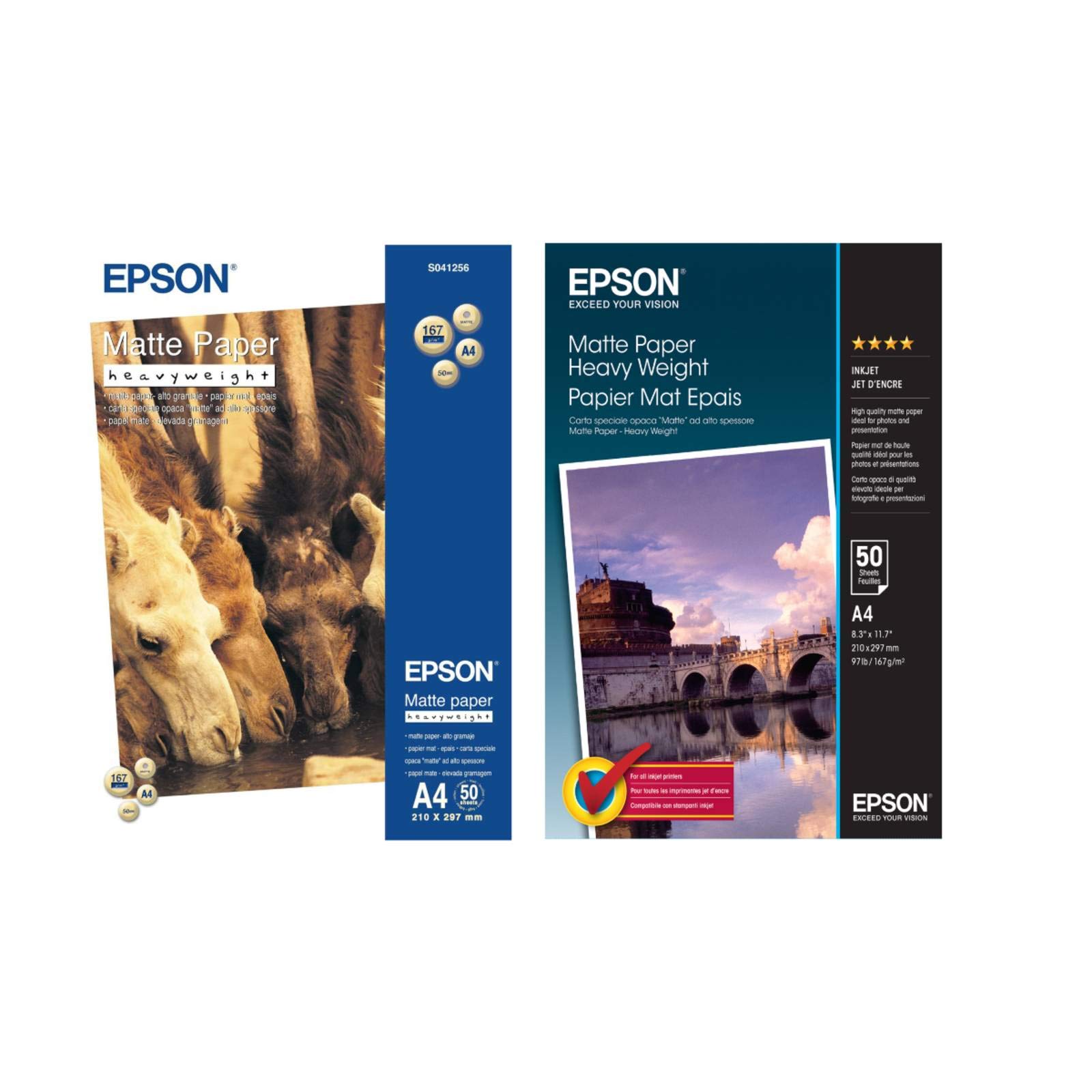 Epson Matte Paper Heavy Weight, DIN A4, 167 G/M², 50 Sheets - Photo Paper DIN A4, 167 g/m², 50 Sheets, 210 mm, 297 mm, A4, 50 Sheets, Matte, White
