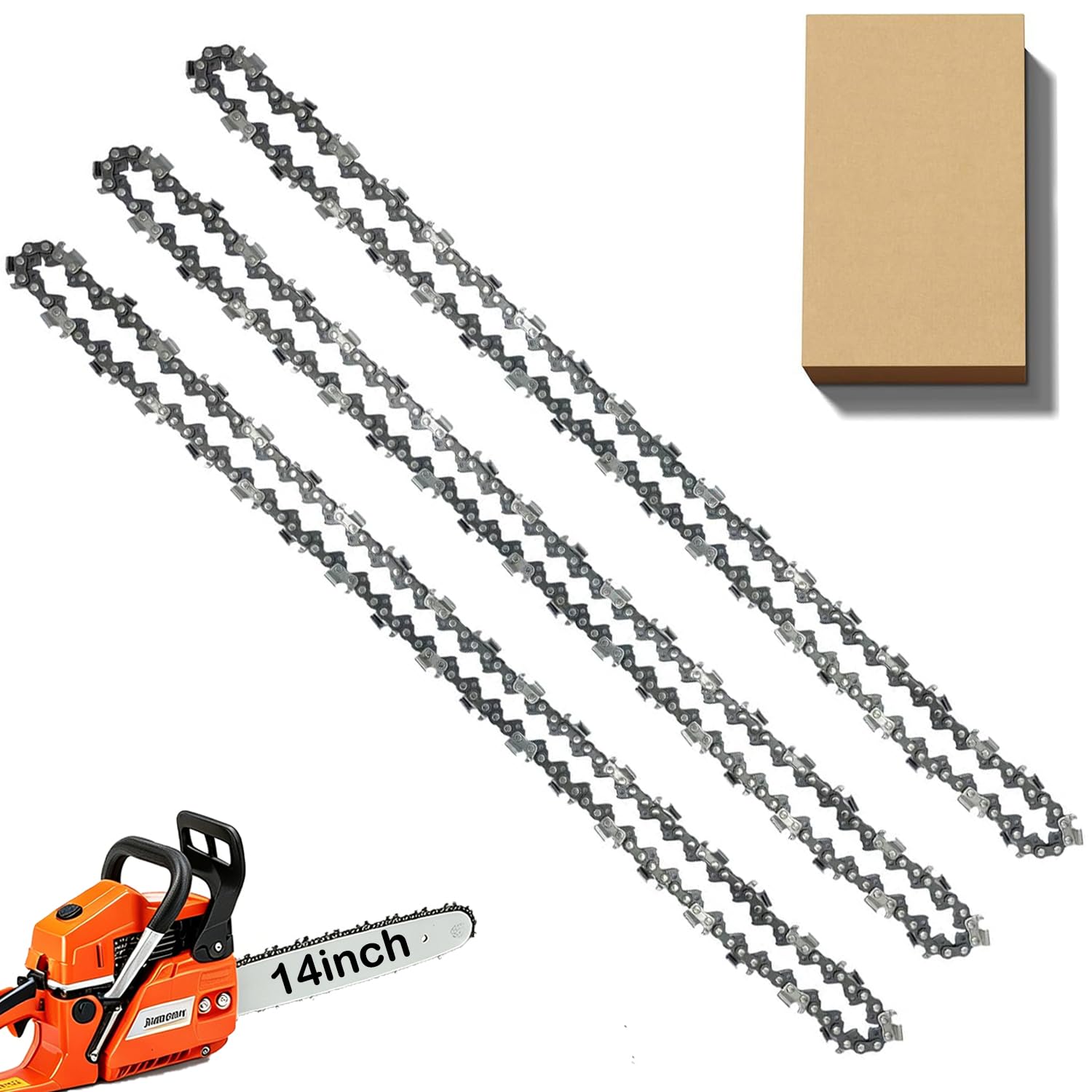 3 Pack Chainsaw Chain for 14 Inch (35cm) Bar, 3/8" LP 50 Drive Links .043" Gauge, Replacement Chain fits for MS170 MS180C, MS193T, R50 and More