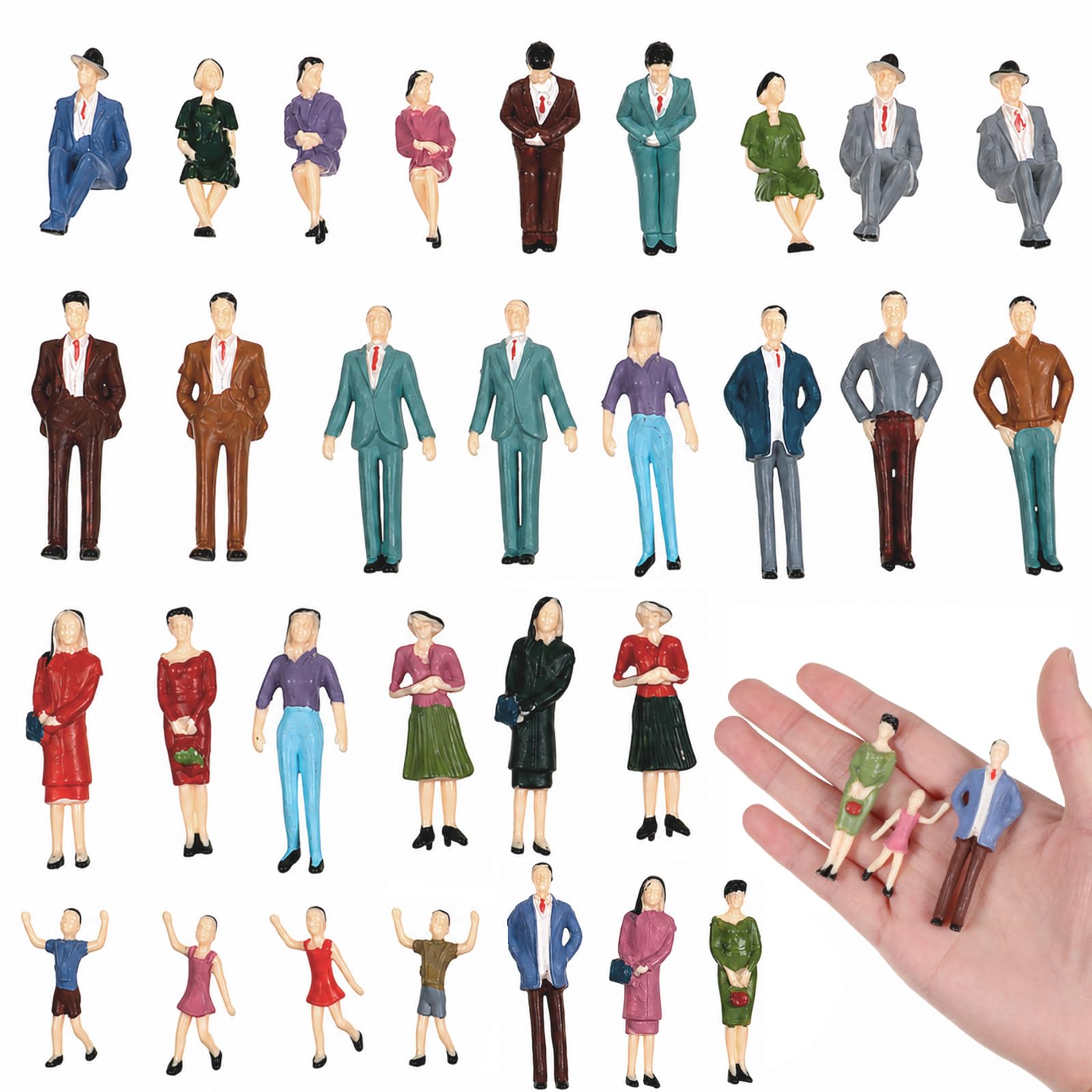 Mini People Figurines - 14pcs Sitting and Standing Miniature People Figurin