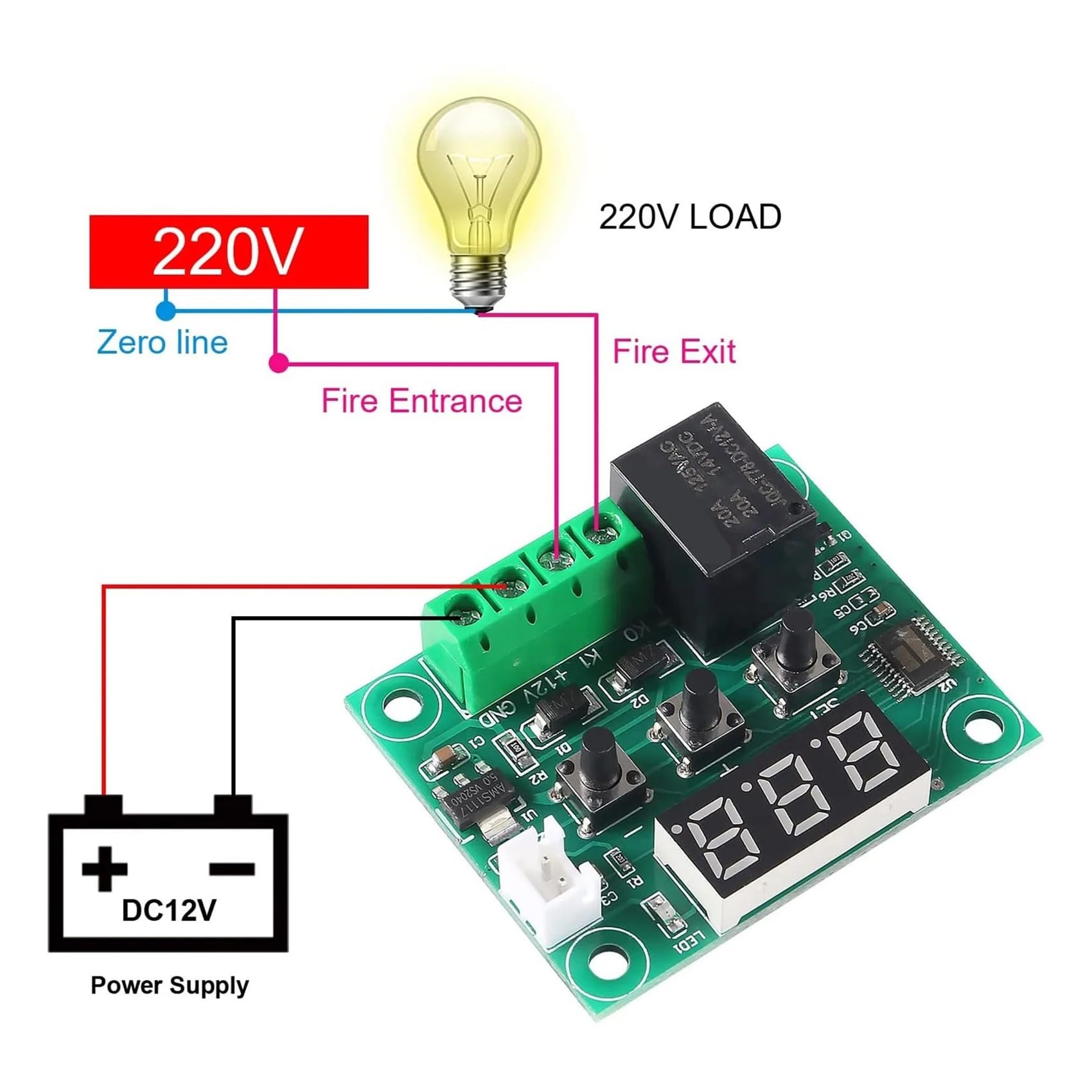 W1209 cyfrowy kontroler temperatury, 12 V DC, termostat, moduły -50-110°C, przełącznik kontroli temperatury z przekaźnikiem 10 A i próbką NTC do inkubatora, fermentacji gadów