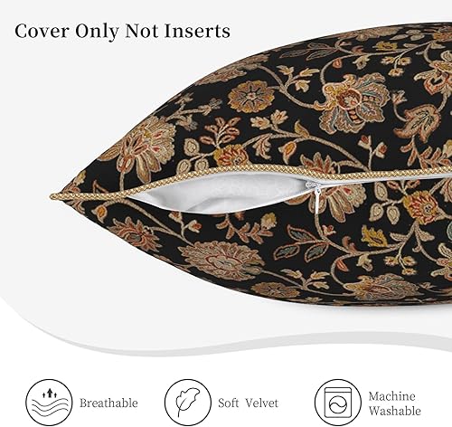 Miniatura 4 de Vintage Tapestry Velvet Pillow Covers 20x20 In Black Brown Bohemian Boho Carpet Throw Pillows for Couch Soft Cushion Covers Rustic Retro Rug Pillow