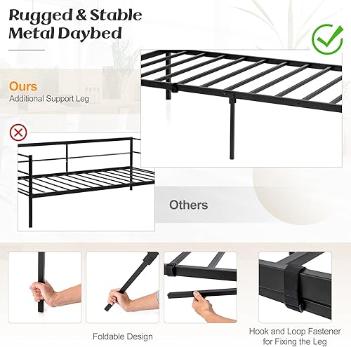 Miniatura 4 de Giantex Sofá cama individual con nido, sofá cama de metal tamaño individual con nido extraíble con 4 ruedas, sofá cama con soporte de listones de