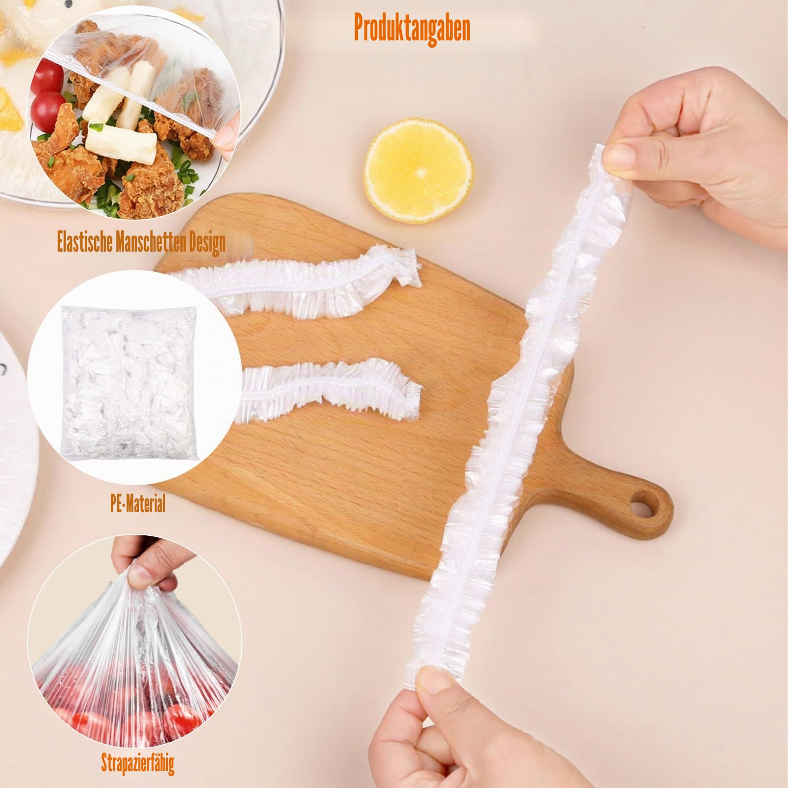 Frischhaltefolie mit Gummizug 300 Stück – transparente elastische Abdeckhauben Ø bis 42 cm – Einweg PE-Folie für Schüsseln Teller Küchen Geschirr Abdeckung ideal für Haushalt Picknick Vorrat