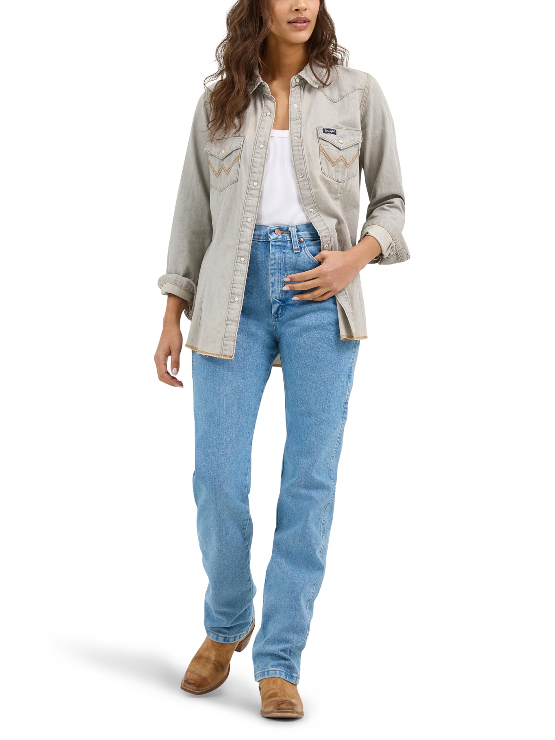 Wrangler Bluzka Kobiety Koszula dżinsowa z długim rękawem i zapięciem z przodu