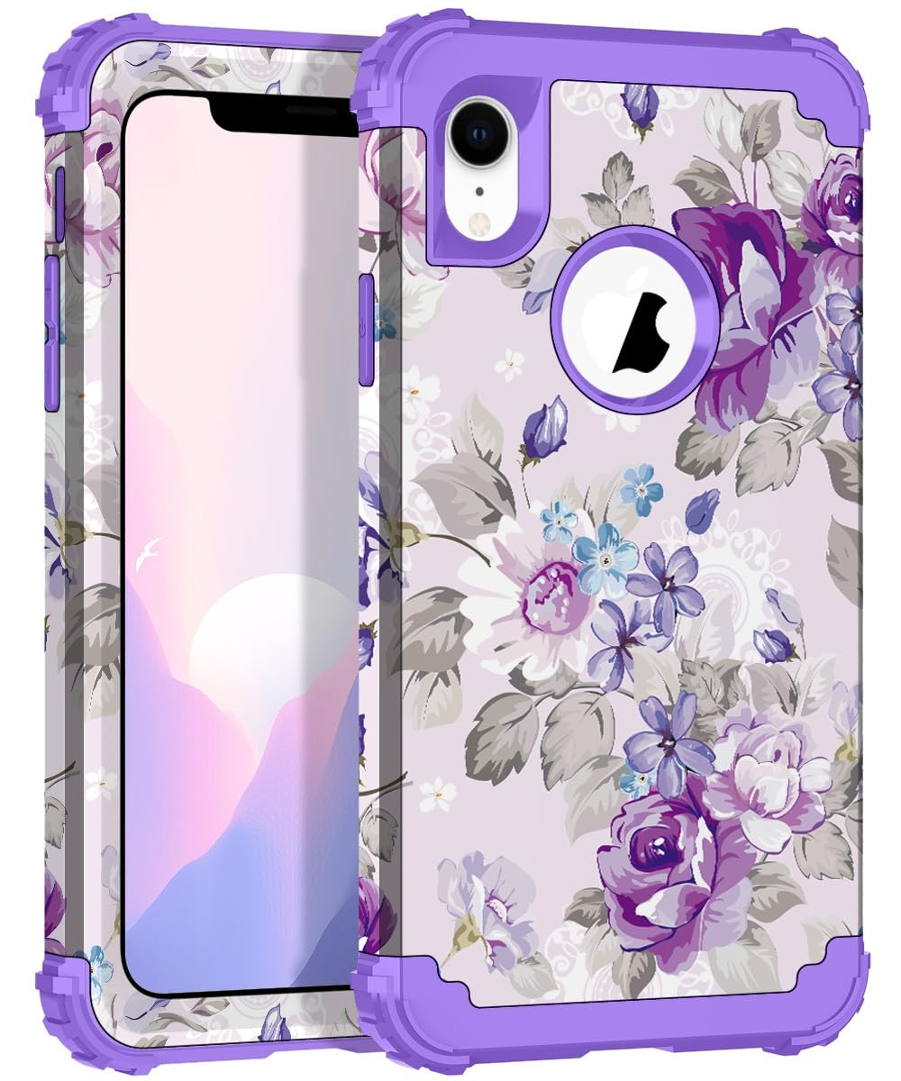 Hocase for iPhone XR Case, Heavy Duty Shockproof Protection Soft Silicone Rubber+Hard Plastic Bumper Hybrid Dual Layer Protective Case for iPhone XR (