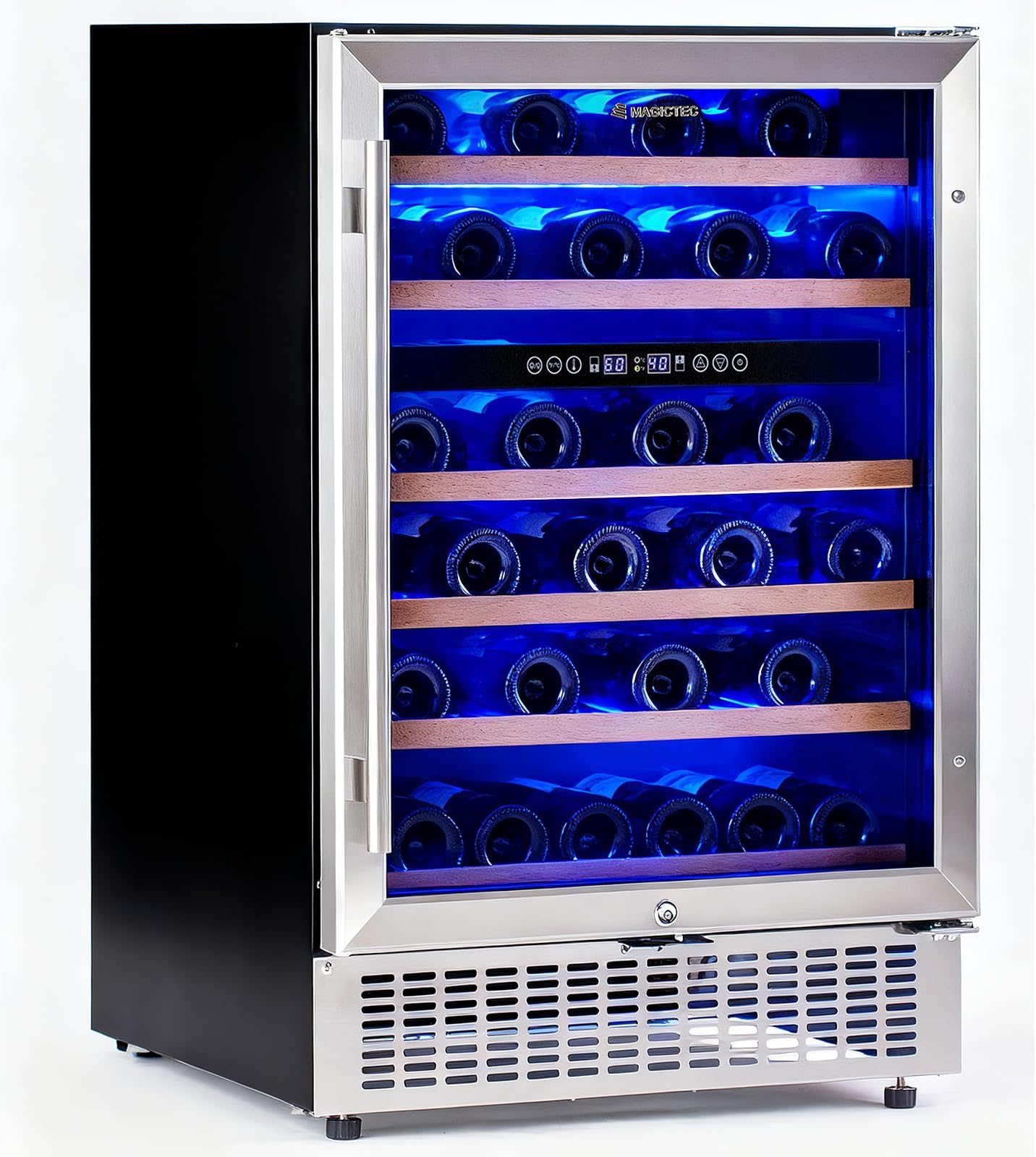 magictec Wine Fridge Under Counter 24 inch,46 Bottles,Dual Zone Wine cooler refrigerators Free Standing, Built-In Wine Fridge with Lock,Stainless Steel Handle,For Home Office Bar