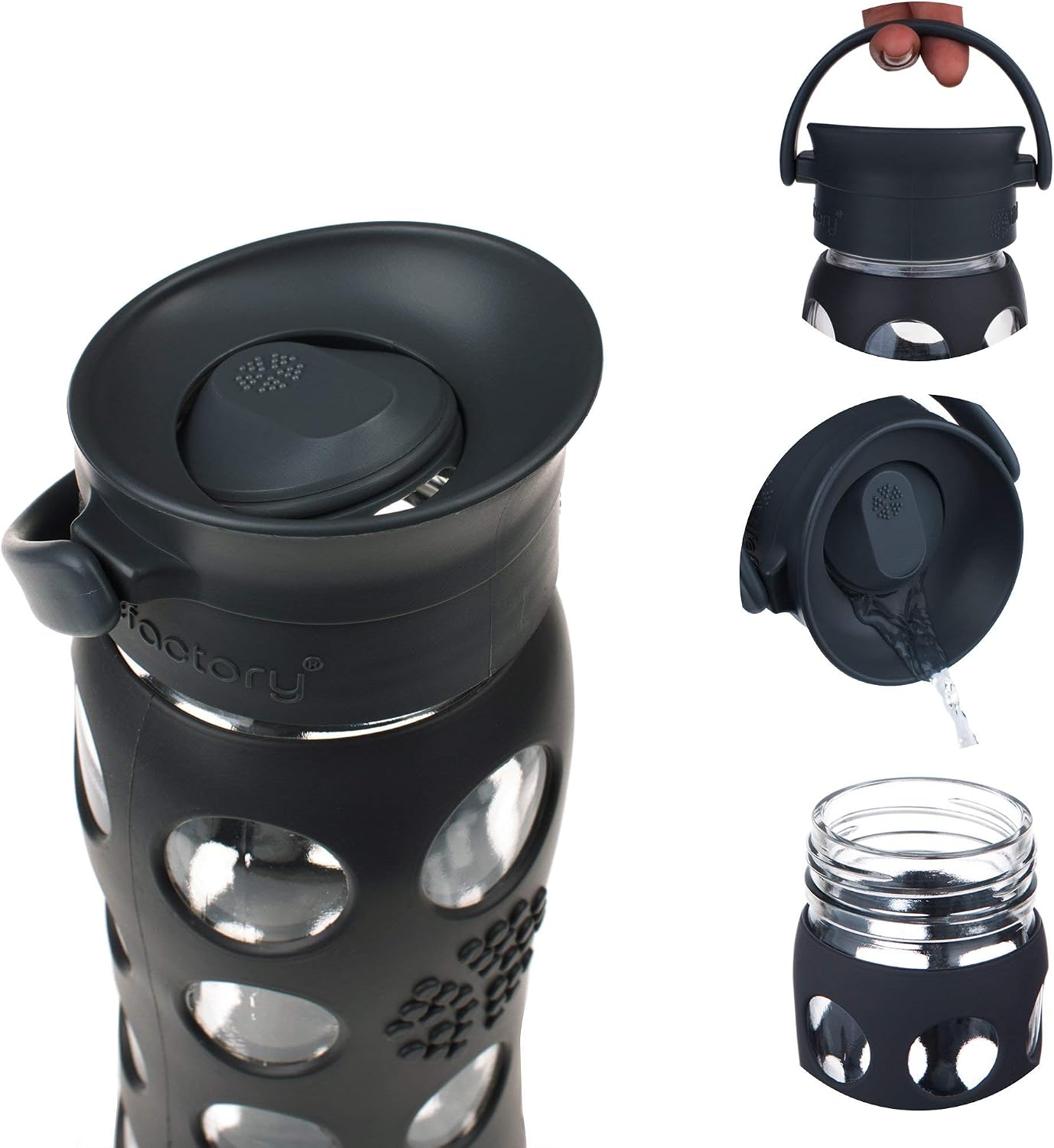 Lifefactory BPA-Free Press-N-Go Cap for 12-Ounce, 16-Ounce, and 22-Ounce Glass Bottles, Onyx