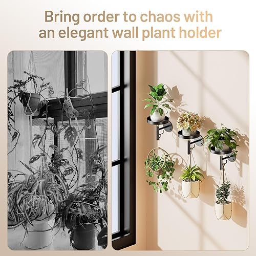 Miniatura 5 de YUOROS Paquete de 3 Soportes de Plantas de Pared, Macetas de Pared para Plantas de Interior, Estanterías Colgantes para Plantas de Ventana,