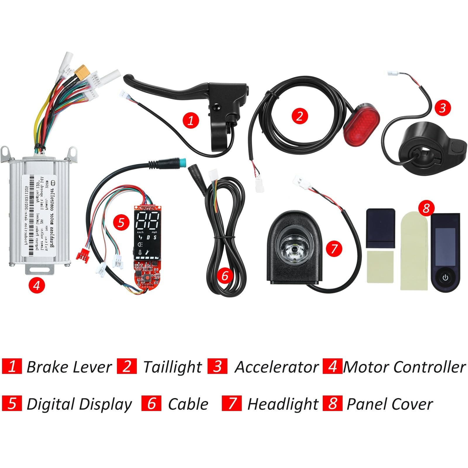 Regulador Patinete Electrico Controlador de Motor sin escobillas for Patinete eléctrico, 36V, 250W, con Pantalla Digital, luz Trasera Repuesto, Faro