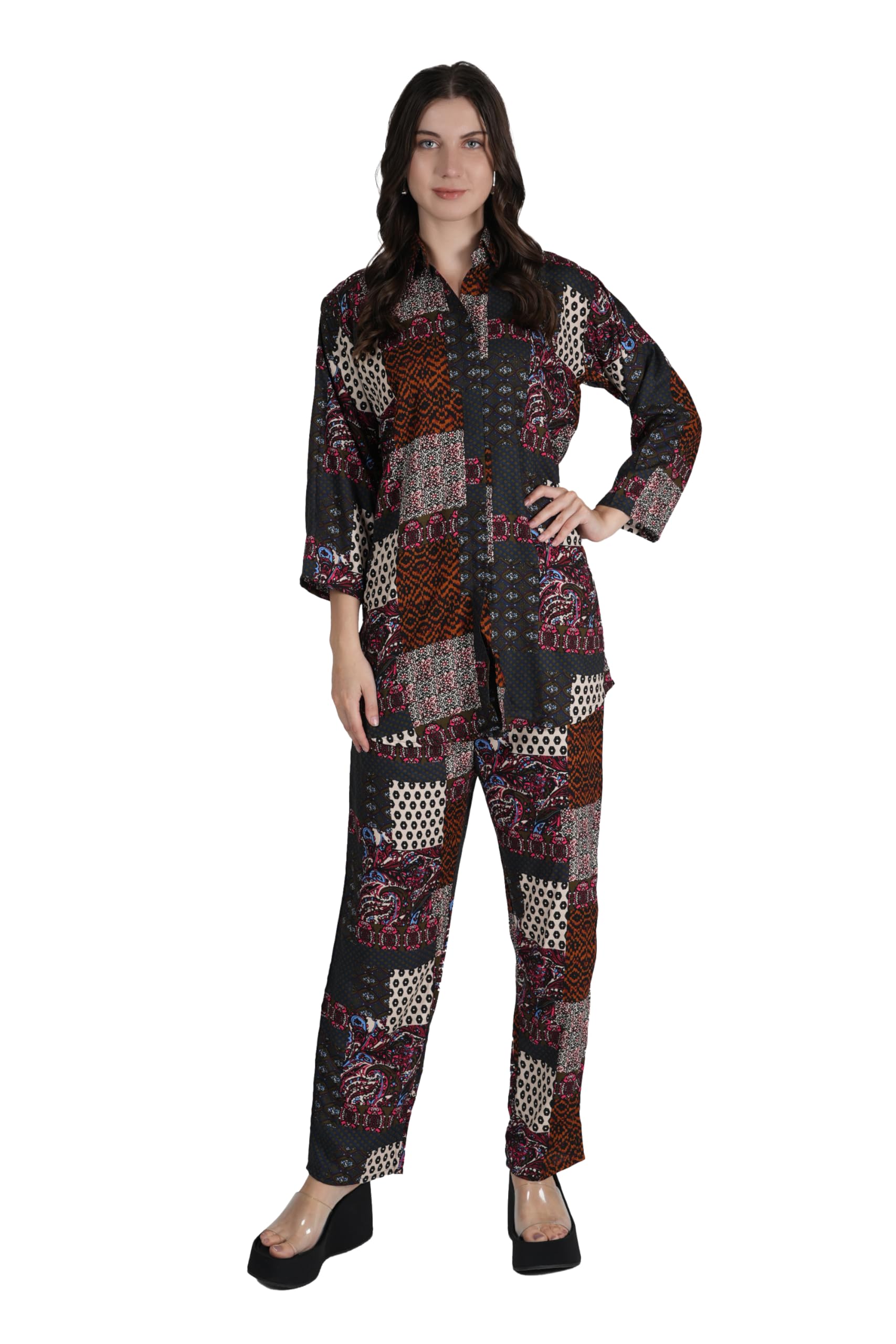 Women's Co-ord Set Reon Top and Trouser Pant Set |Two Piece Coord Set | Formal Cord Set(88902BLACK)