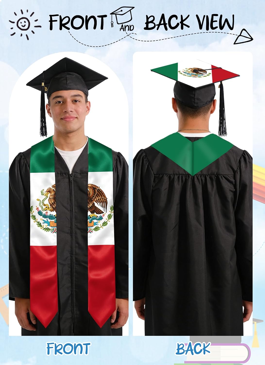 Country Flag Graduation Stole with Grad Cap - Generation Stole Class of 2026 for First Generation Student