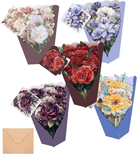 Miniatura 2 de Gcardist Tarjetas desplegables, paquete de 5 tarjetas de felicitación de ramo  Tarjetas de felicitación de flores de papel 3D de 12 pulgadas para el