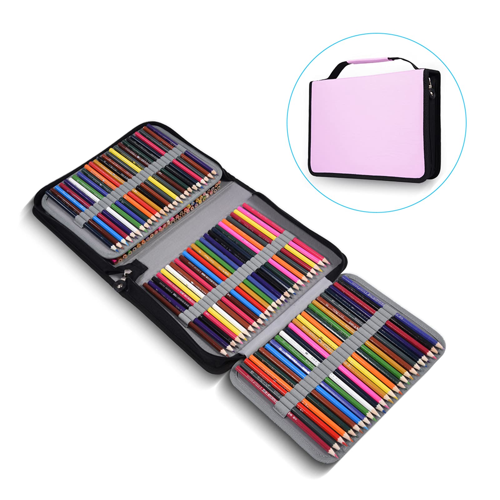 Tyenaza Astuccio per matite, Astuccio Artistico con 150 Fessure di Grande capacità, Astuccio Pieghevole con Cerniera Cucita per Bambini(Rosa)