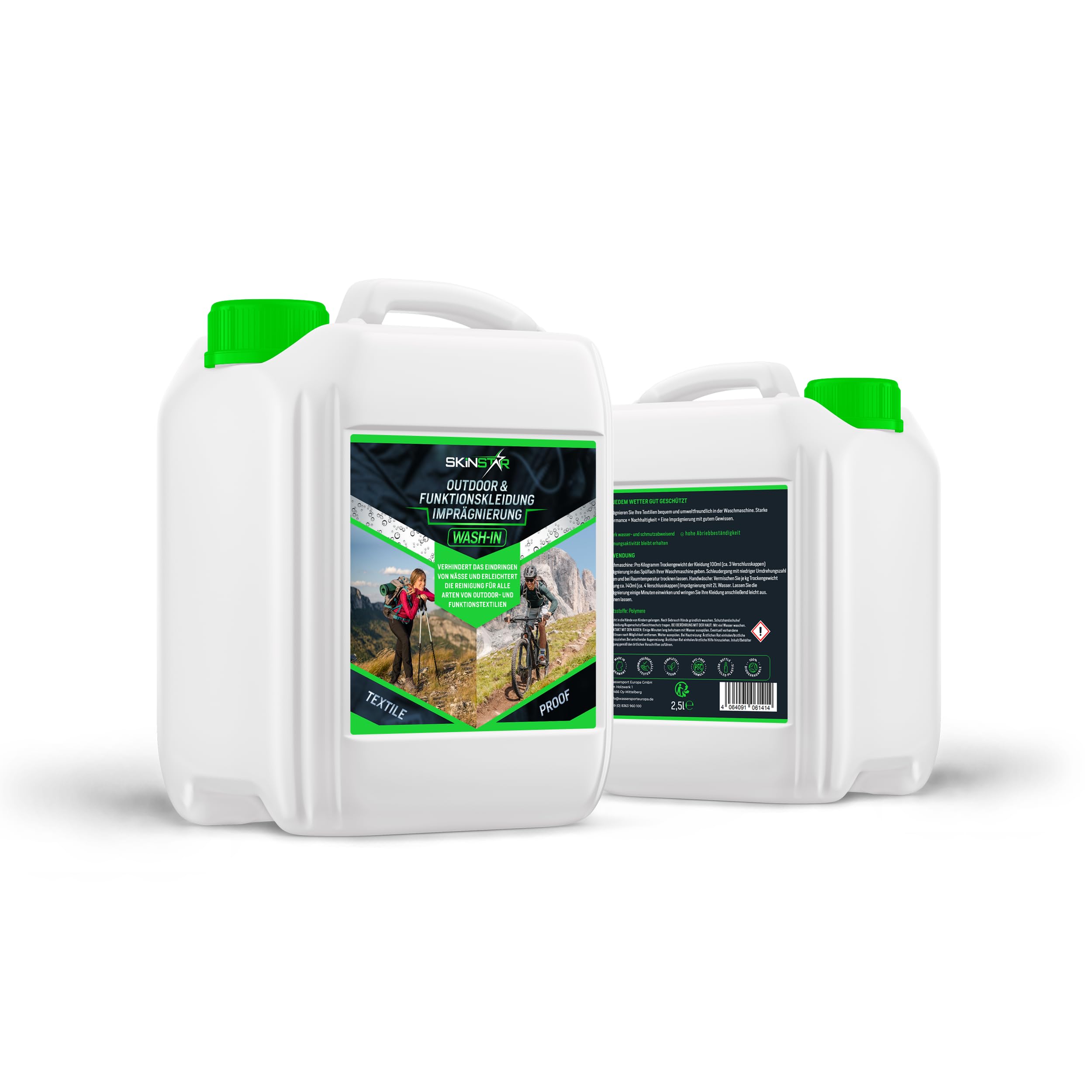 SkinStar Outdoor & Funktionskleidung Waschmittel ohne Duftstoffe + Wash-In Imprägnierung Doppelpack je 2,5L
