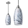 EDISHINE Pendant Light Fixture, Handcrafted Art Glass Hanging Light, Hardwired Ceiling Light, Grey Marble Glass Shade, Adjustable Brushed Nickel Rods, E26 Base, Pendant Lamp for Kitchen Island, Bar