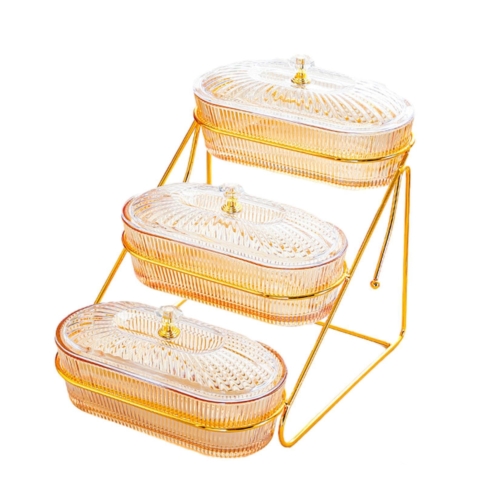 ALCXAZS Dried Fruit Plate Candy Organizer Platter Tired Dried Fruit Plate With Lid Essential Multi Layer Tray For Stylish Serving Candy Organizer Platter , amber , 17.5x26.5x23cm