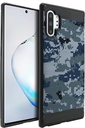 CasesOnDeck Fitted Case Compatible with [Samsung Galaxy Note 10+ /Note Plus 6.8"] Carbon Fiber Accents Bump and Drop Protecting Flexible TPU Blue Digital Camo