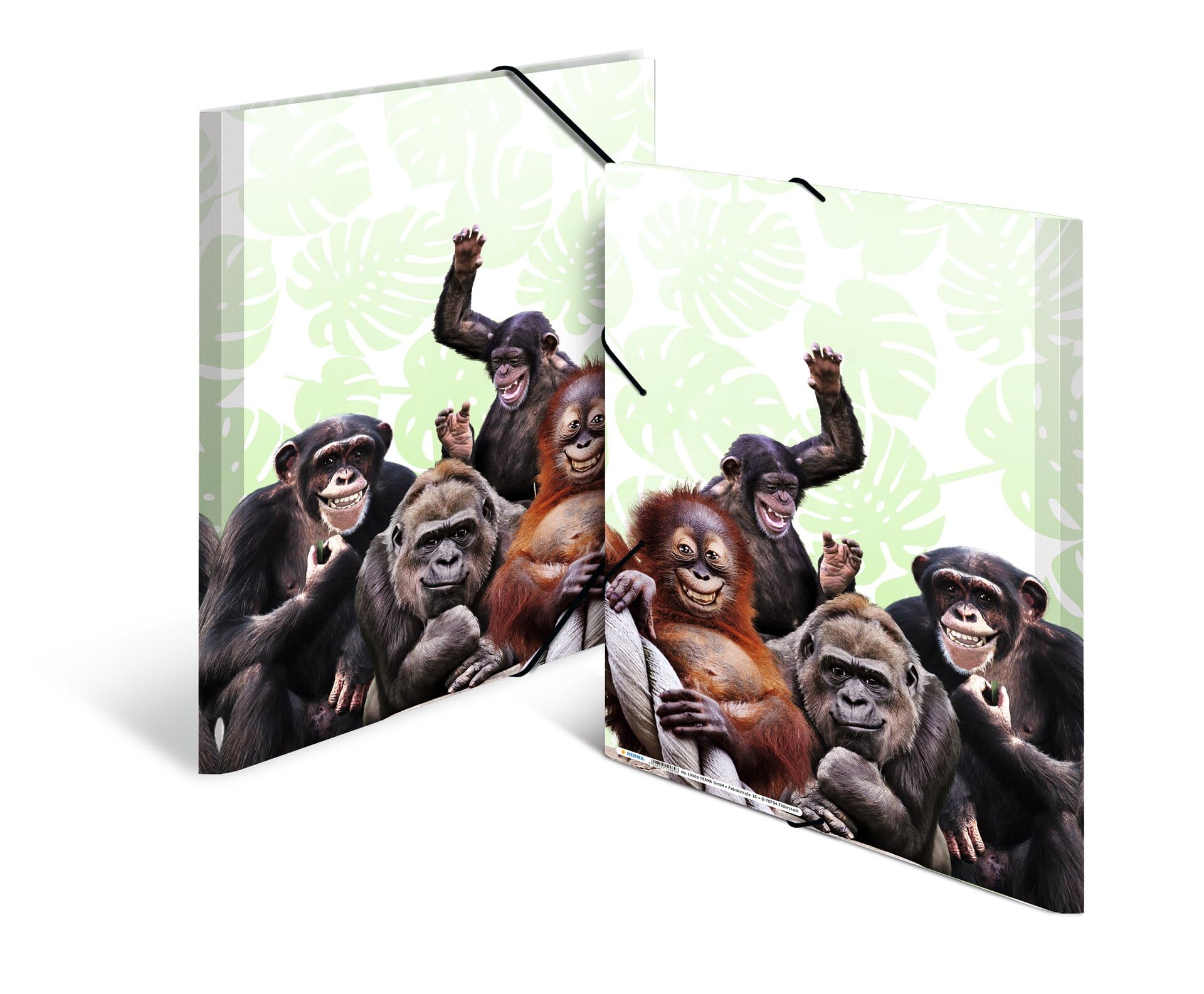 HERMA Collector's Folders A3 Monkey Set, 3 Pieces, Children's Plastic Corner Folder with Animal Motif, Elastic Band - Image 4