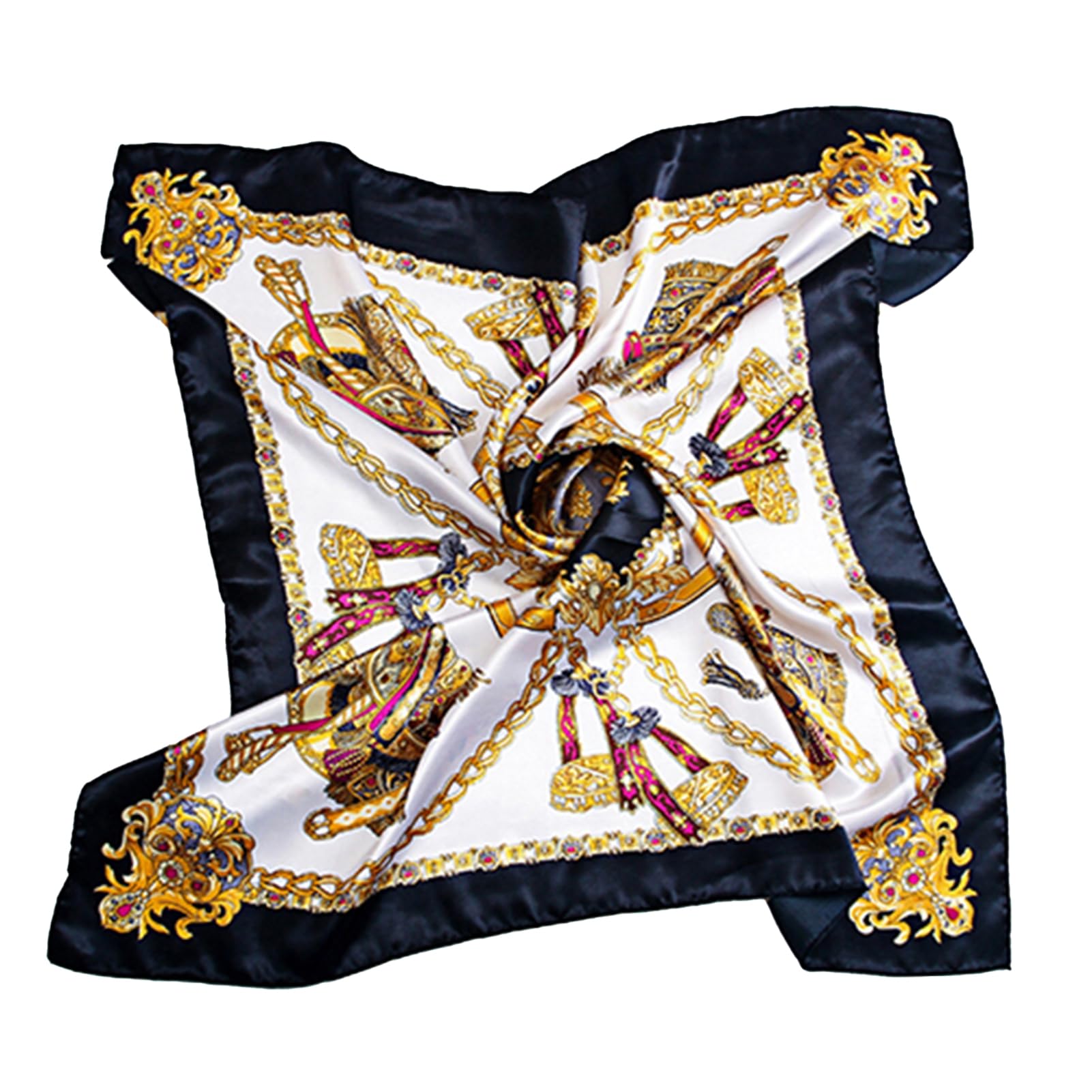 matumou Scarf Comfortable Square Shape Satin Carriage Chain Scarves Shawl for Daily Life Warm Scarf