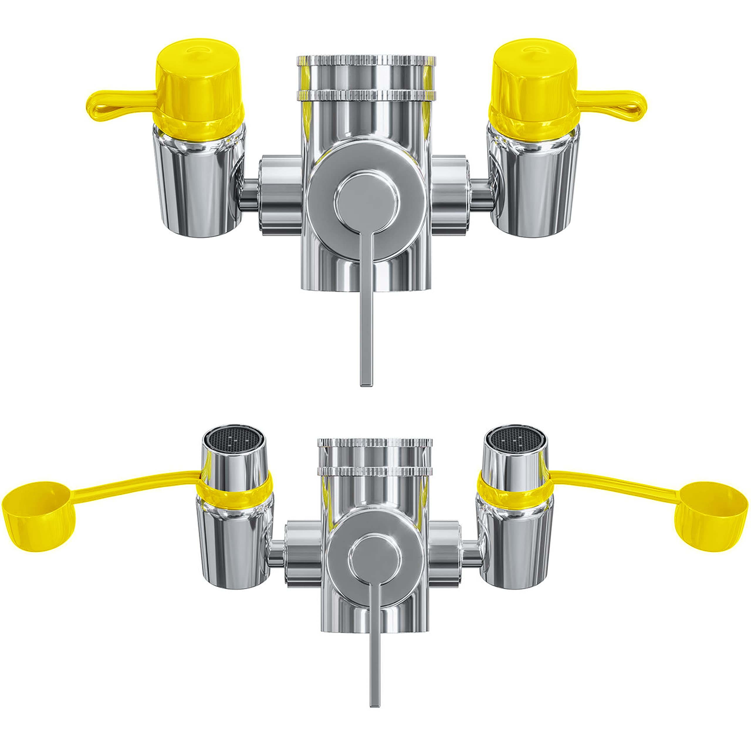 Skywin Eye Wash Kit - Eye Wash Units, Faucet Mounted Emergency Eye Wash Station Sink Attachment - Continuous Flow Eyewash Station with Common Sink Adapters and Inspection Tags (Yellow Caps)