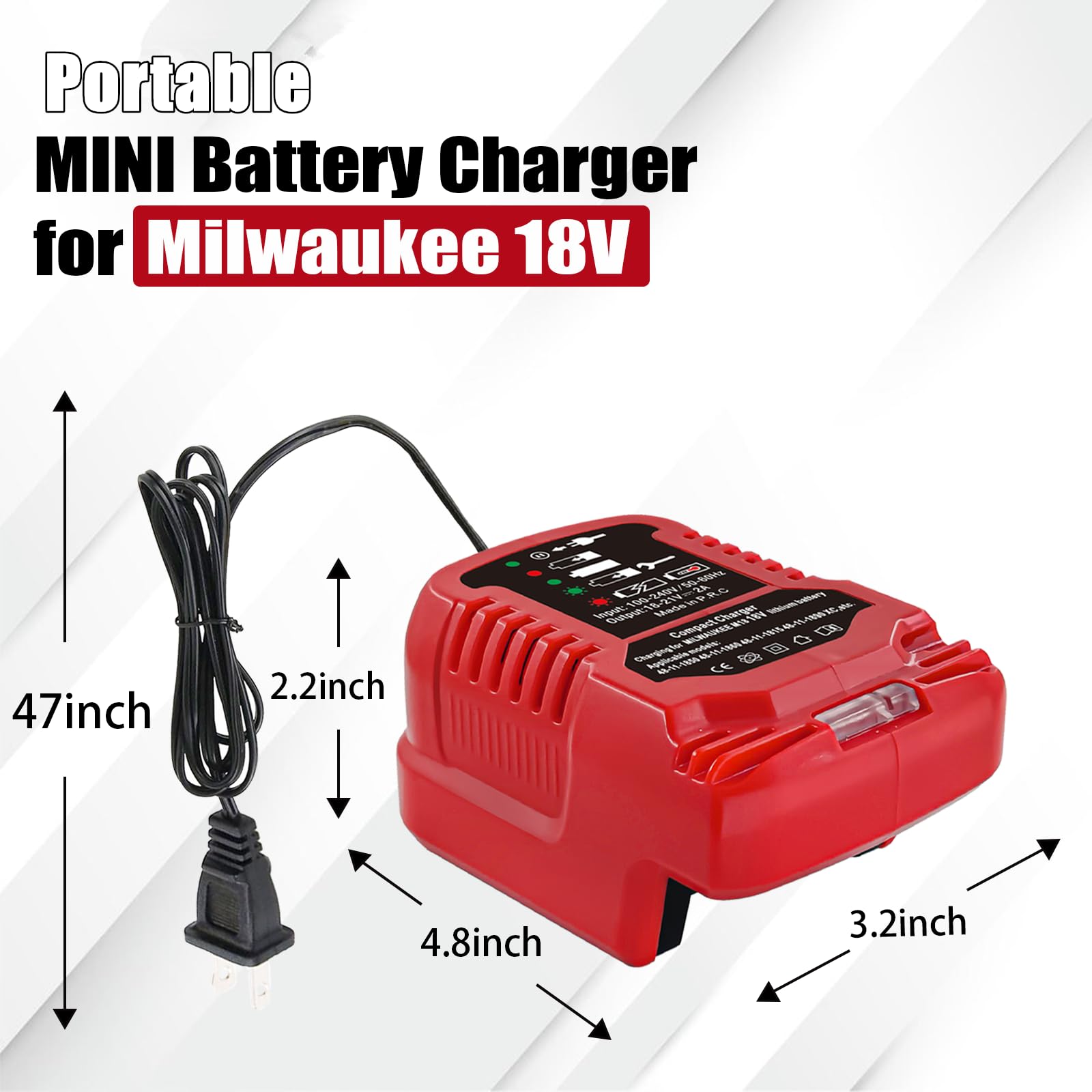 Portable Charger Replacement For Milwaukee Charger M18, Compatible With Milwaukee Battery Charger M18 18V Lithium-ion Batteries 48-11-1862, 48-11-1880, 48-11-1850, 48-11-1852, 48-11-1812