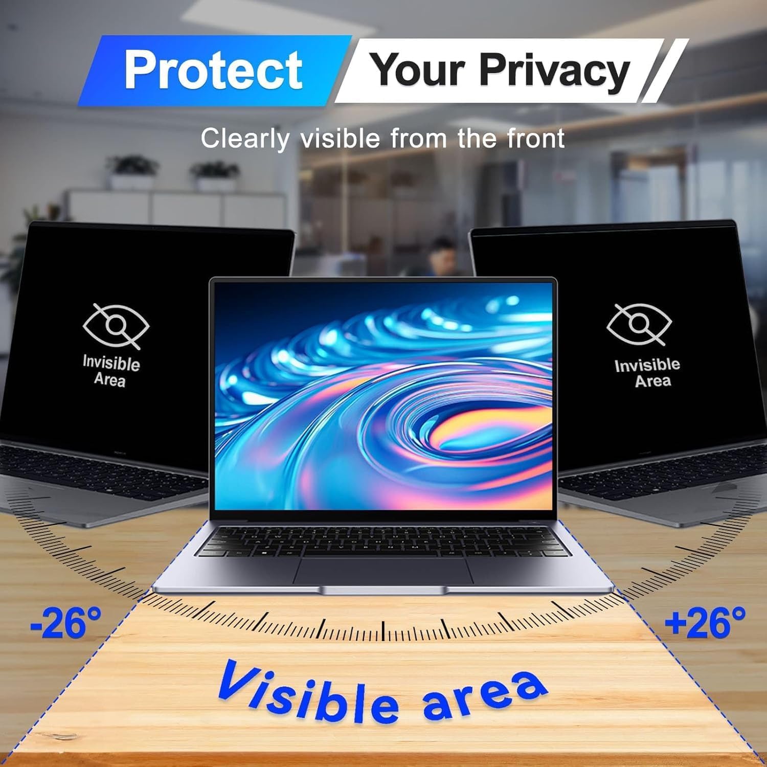 Magnetic Laptop Privacy Screen 15.6 Inch 16:9 Display, Removable Computer Screen Privacy Shield, Anti-Glare Blue Light Protector Compatible with Dell Hp Lenovo Acer Asus Samsung