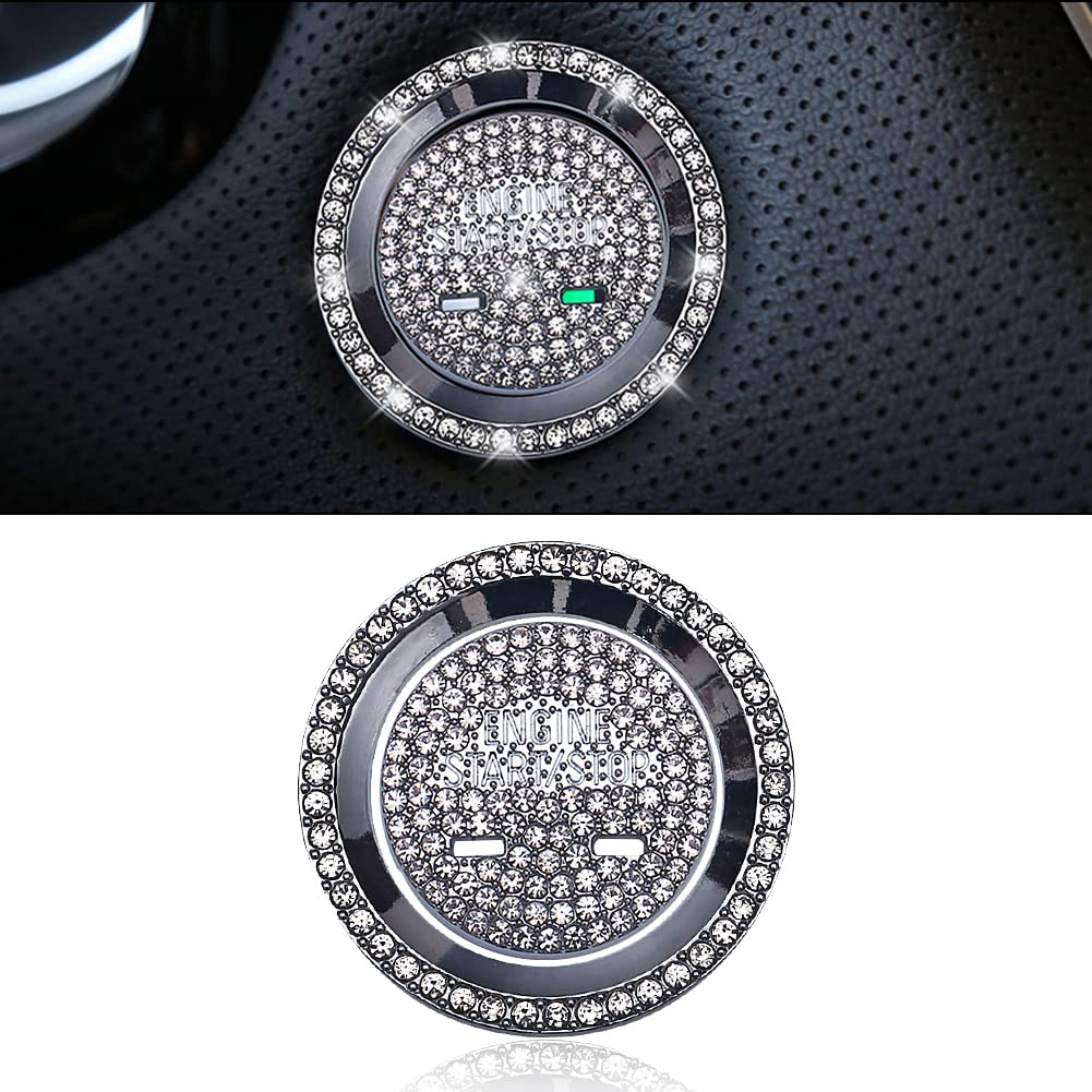 Bling Crystal Car Engine Start Stop Decoration Bling Car Interior Accessories Compatible with Cadillac CT6/XT5/XTS, Push to Start Button Cover Sticker