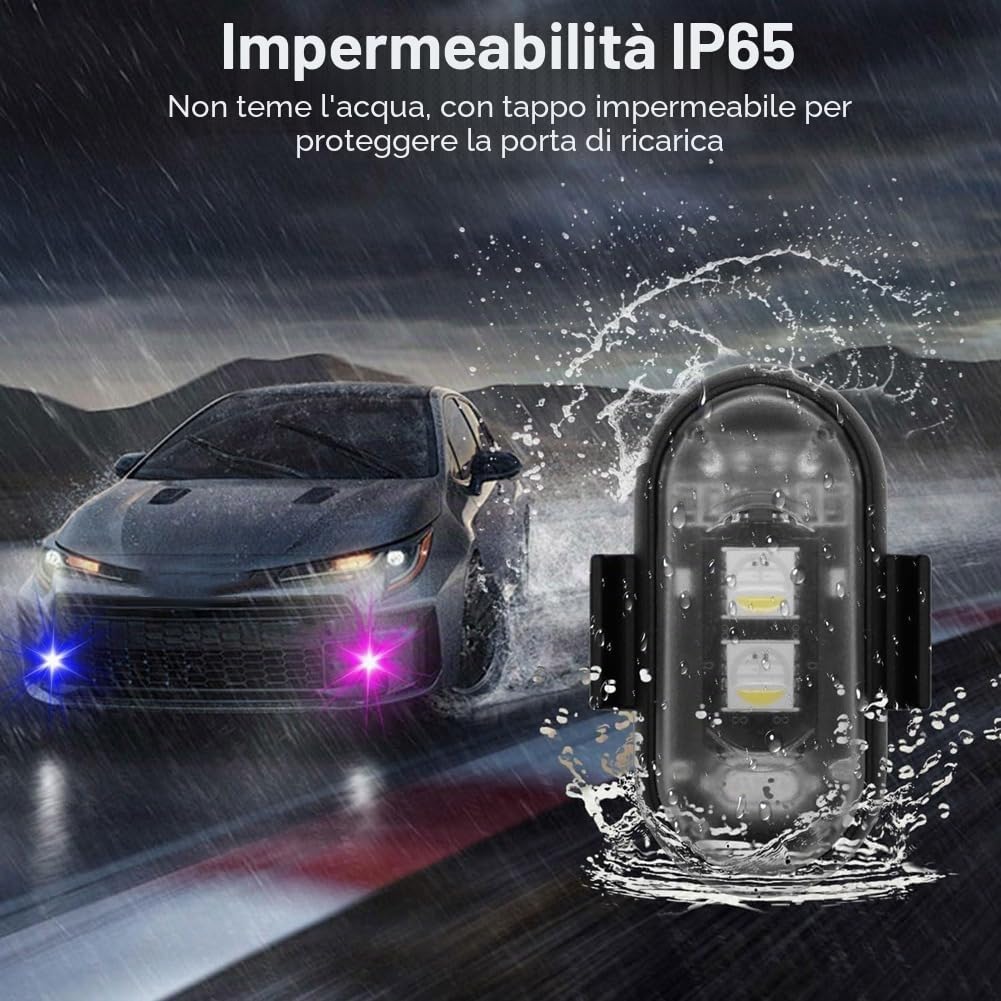 4 luci stroboscopiche a LED fili con, 8 colori USB Charing luci di emergenza impermeabili