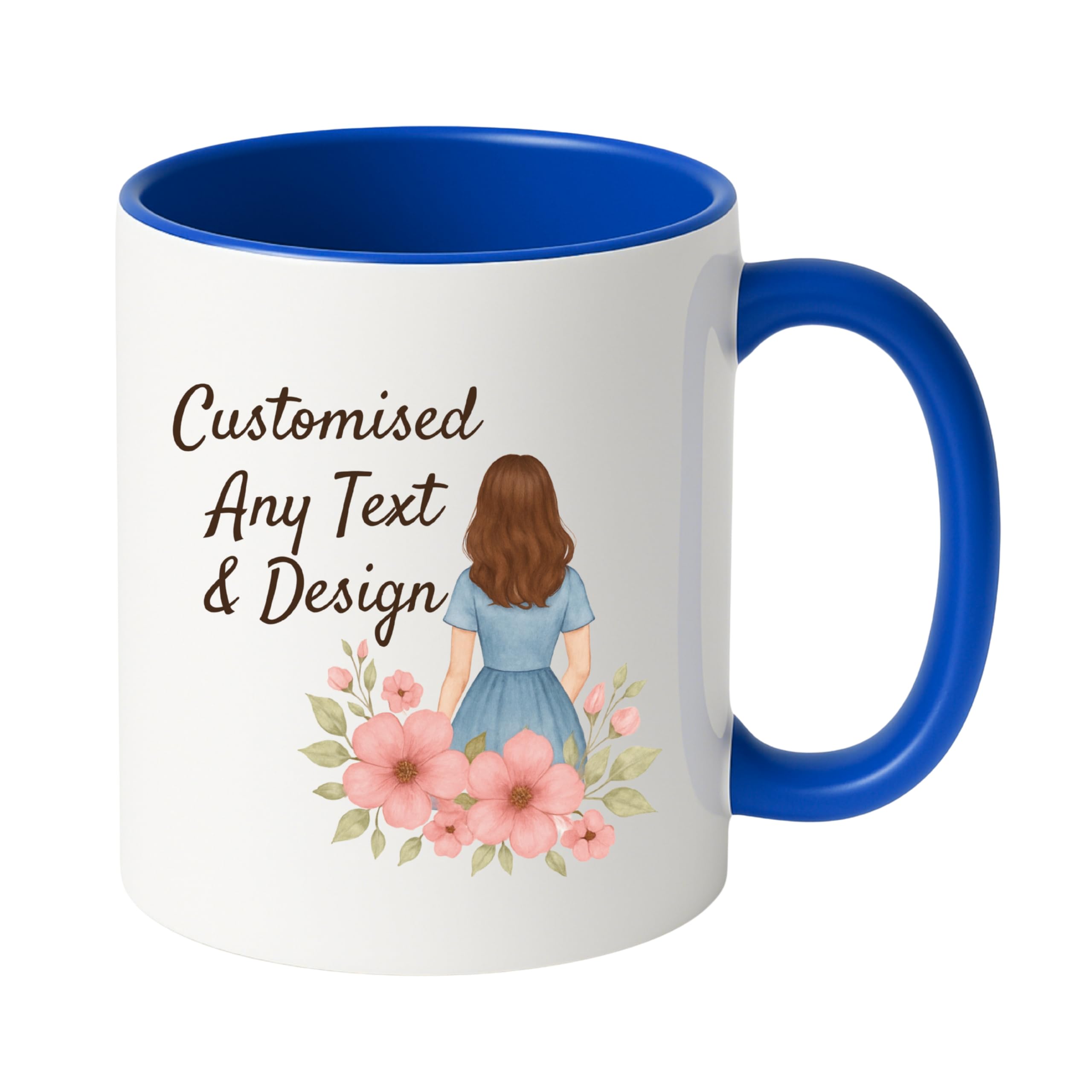 Personalised Mug | Coffee Cup with Coloured Handle and Inner | Any Photo or Text | Custom Coloured Cups for Valentine, Birthdays, & Occasions | Ceramic Mugs Available in Ten Colours | Medium Blue
