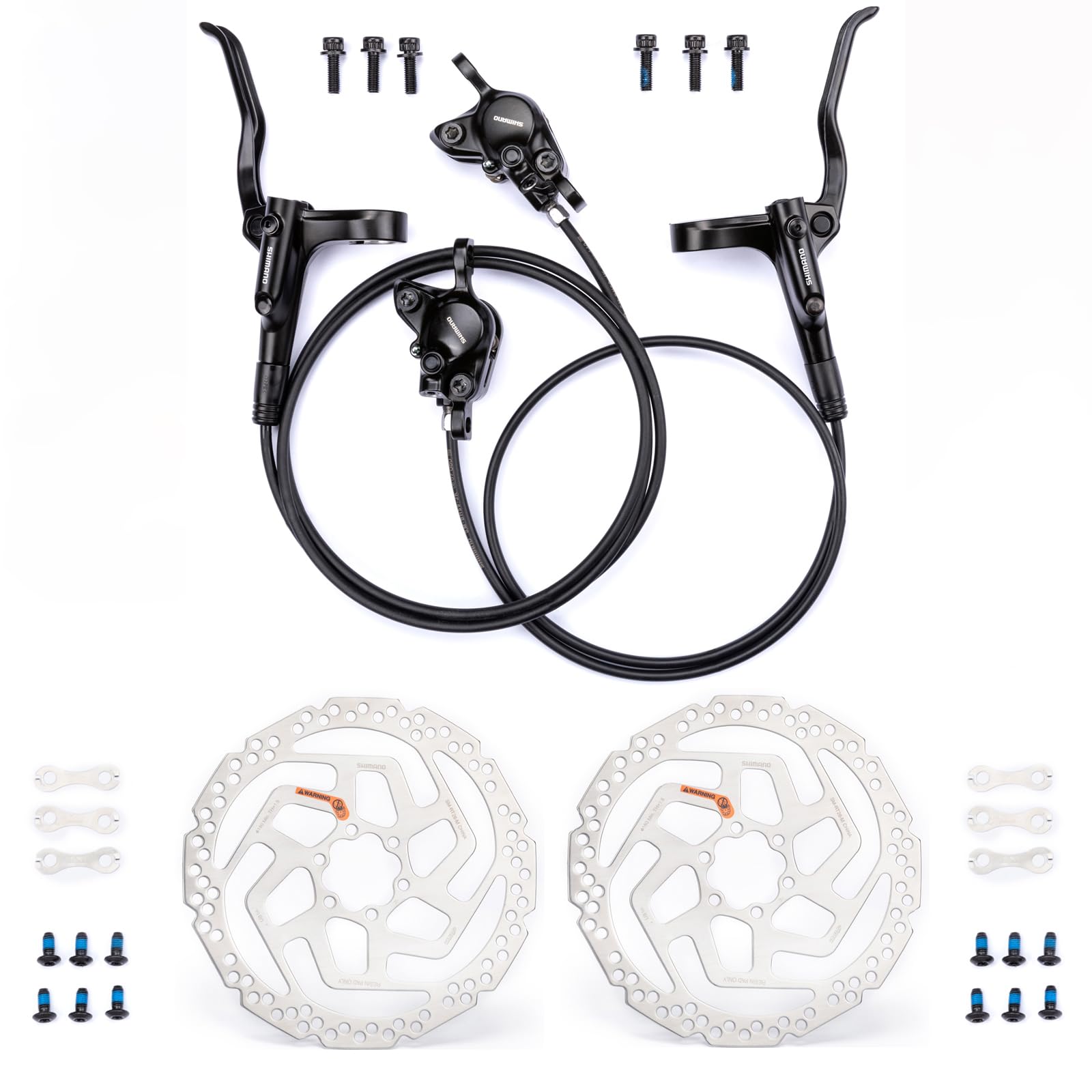 ShimanoOEM MT200 Hydraulic Brakes, 2 Piston Left Front 800mm Right Rear 1500mm MTB Hydraulic Brakes, Dual Disc Brakes Fit 160mm / 180mm Rotors Hydraulic Disc Brakes
