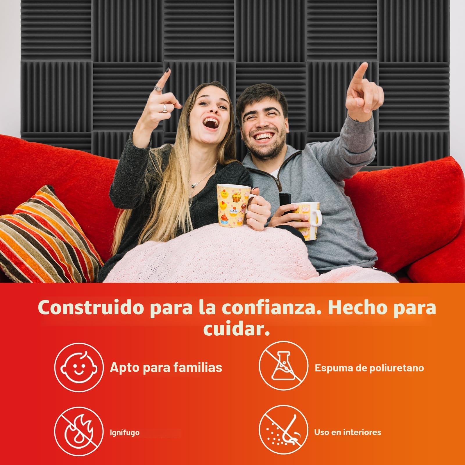Paquete de 12 paneles acústicos, paneles de espuma a prueba de sonido para pared de 12 x 12 x 1 pulgadas, espuma acústica ignífuga, absorción de sonido de alta densidad para estudio en casa
