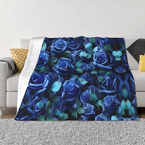 Manta de microforro polar ultrasuave con diseño de rosas azules para cama, sofá, sala de estar, manta cálida de 60 x 50 pulgadas